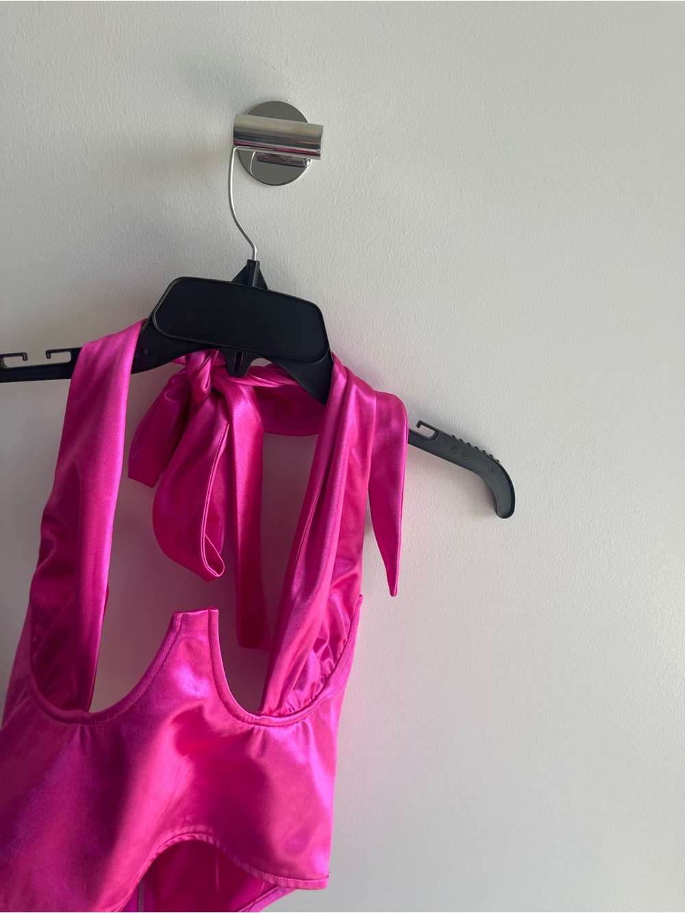 Akira Pink Satin Halter Crop Top - Picture 3 of 5